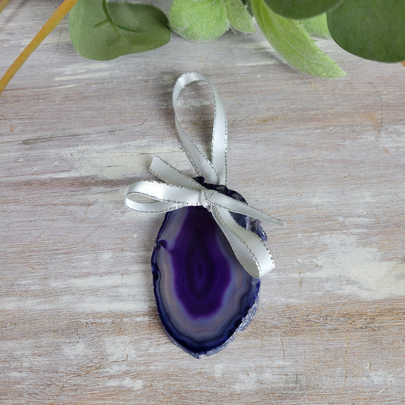 Agate Slice Ornament 3.5" with Ribbon - Pink Blue, Purple, Natural, Teal