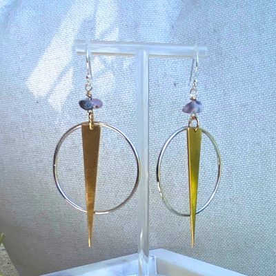 Amethyst Brass and Silver Earrings - Artisan Made