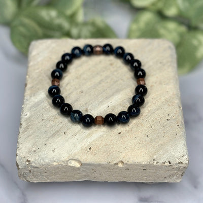 Blue Tiger's Eye with Copper-Plated Accents Unisex Bracelet - Artisan Made