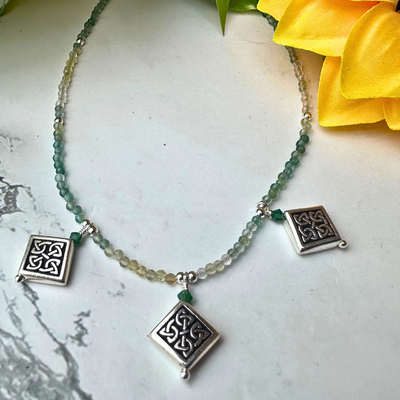 "Celtic Spirit" Green Quartz & Silver Celtic Knotwork Necklace - Artisan Made