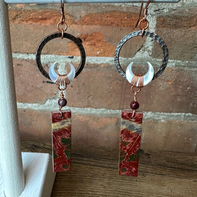 "Connect to the Earth" Red Jasper & Pearl Earrings - Artisan Made