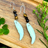 Coyote Teeth w/ Crystal Bead Dangle Earrings - Artisan Made