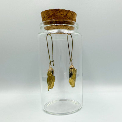 Crystal Drop Earring (Brass/Gold Quartz) - Artisan Made
