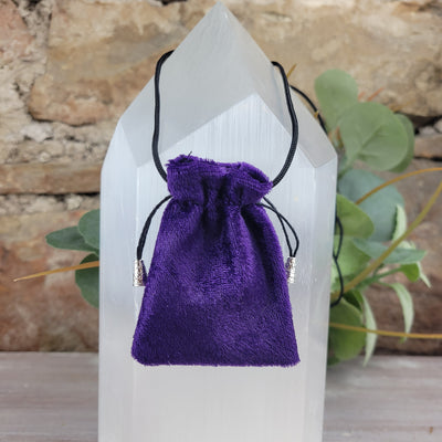 Deep Purple Panne Velvet Amulet Pouch Necklace with Silver Accents - Artisan Made