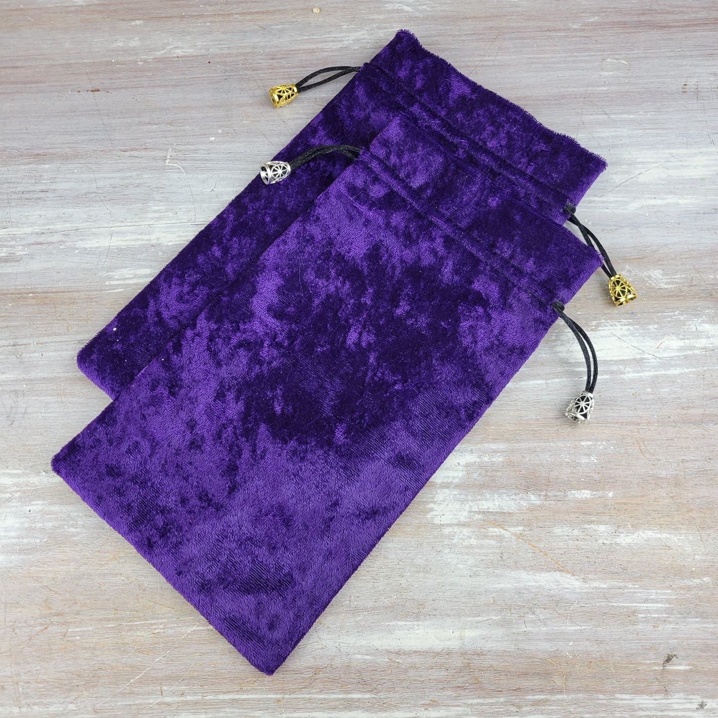 Deep Purple Panne Velvet Tarot Card Bag with Silver Accents - Artisan Made