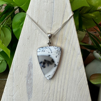 Dendritic Agate Polished Sterling Silver Pendant 1.25-2"