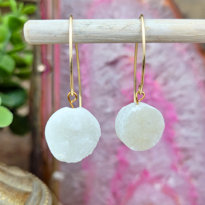 Druzy Circle Earrings with Gold Wire-Handmade