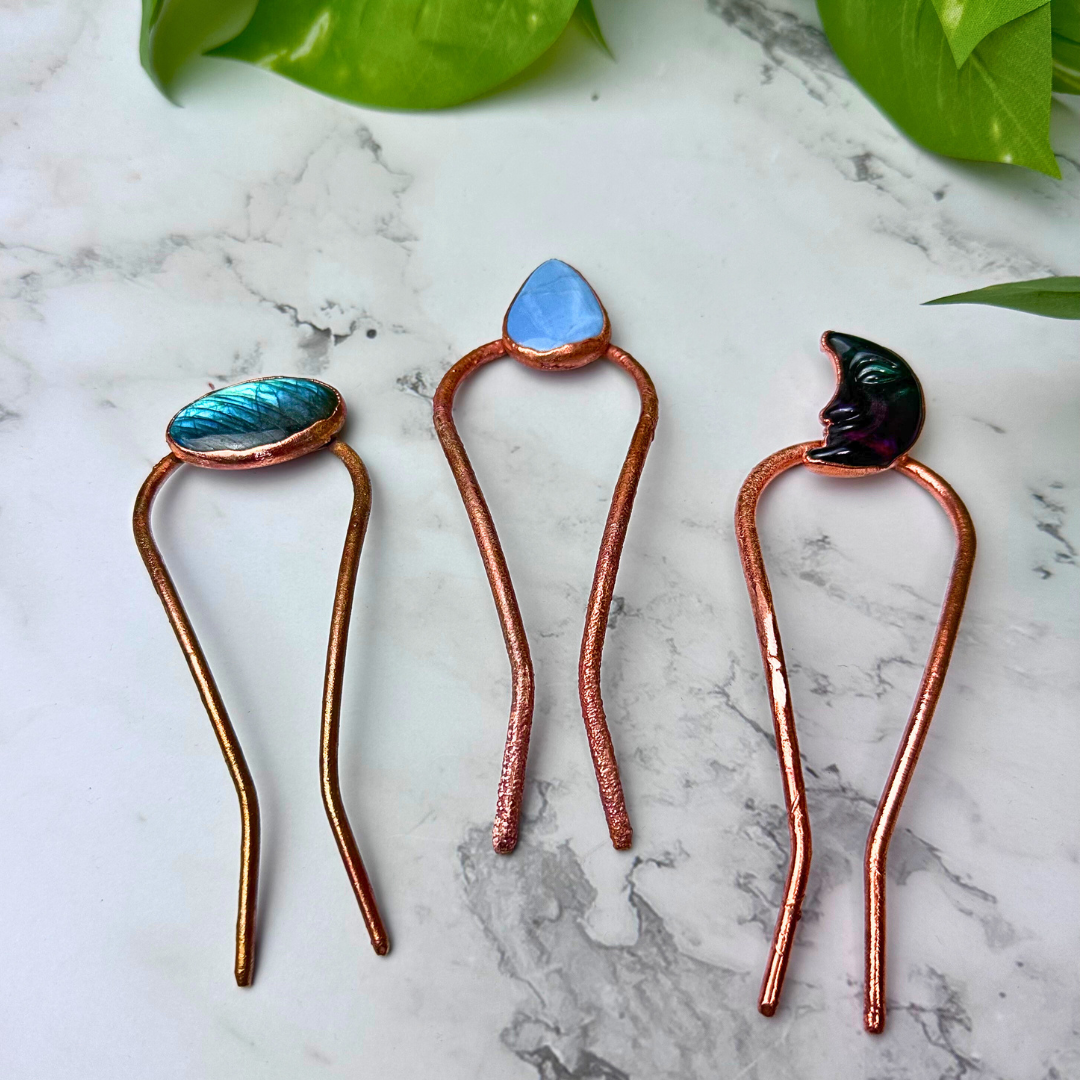 Real Emerald Heirloom Copper Hairpin / Hair Jewelry Raw Emerald Copper Bobby Pin - Electroformed Gemstone Hair  main image 3