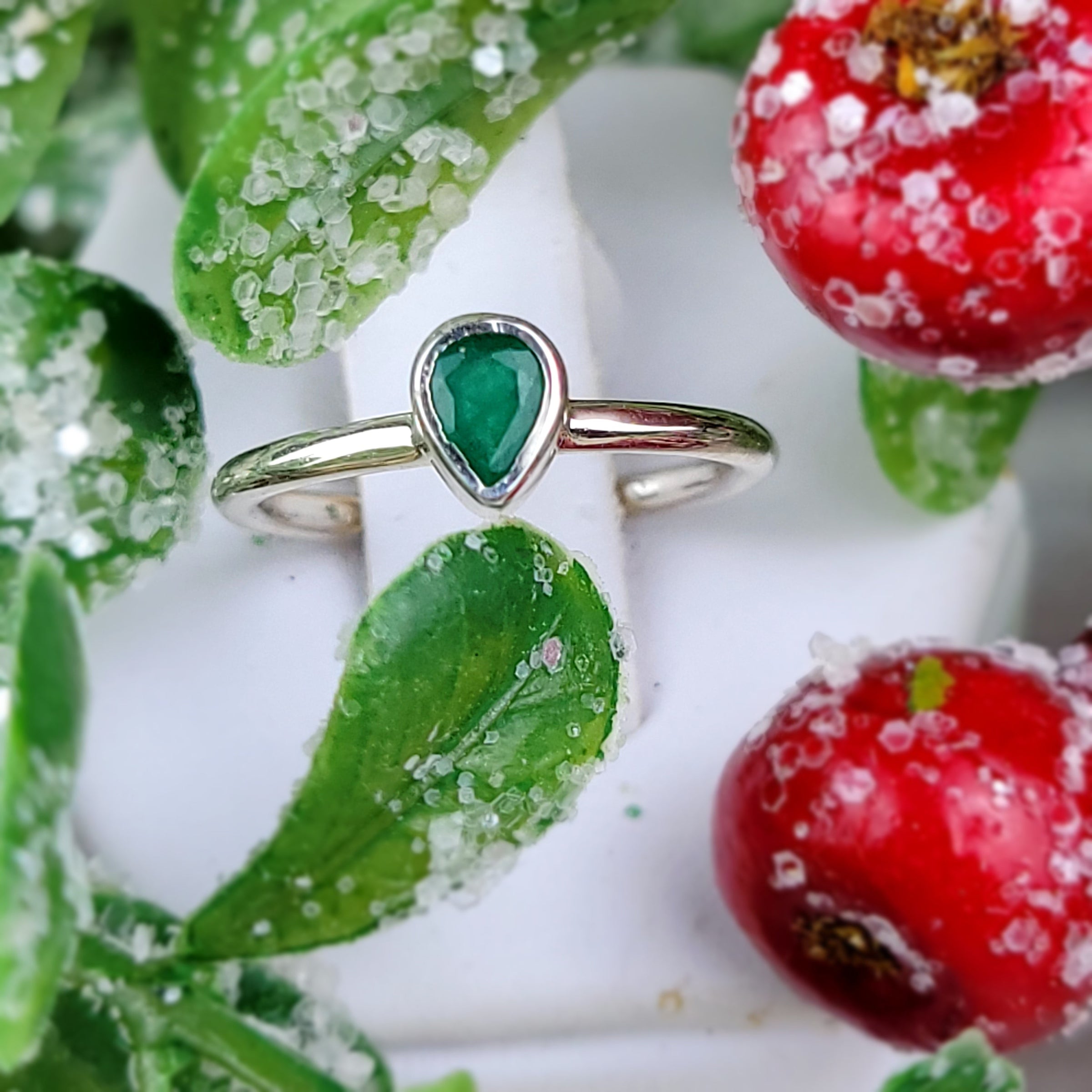 Emerald Faceted sterling silver Bezel Ring (Assorted Shapes)