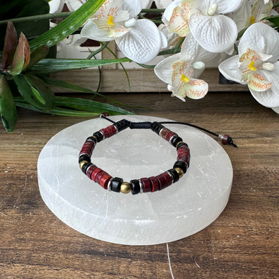 "Energy, Stamina & Perseverance" Red Agate & Black Onyx Unisex Bracelet - Artisan Made