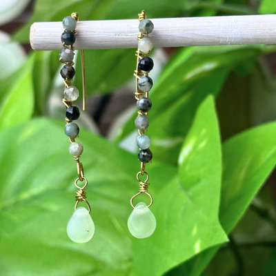 "Find Your Inspiration" Wire Wrapped Emerald & Jade Earrings - Artisan Made