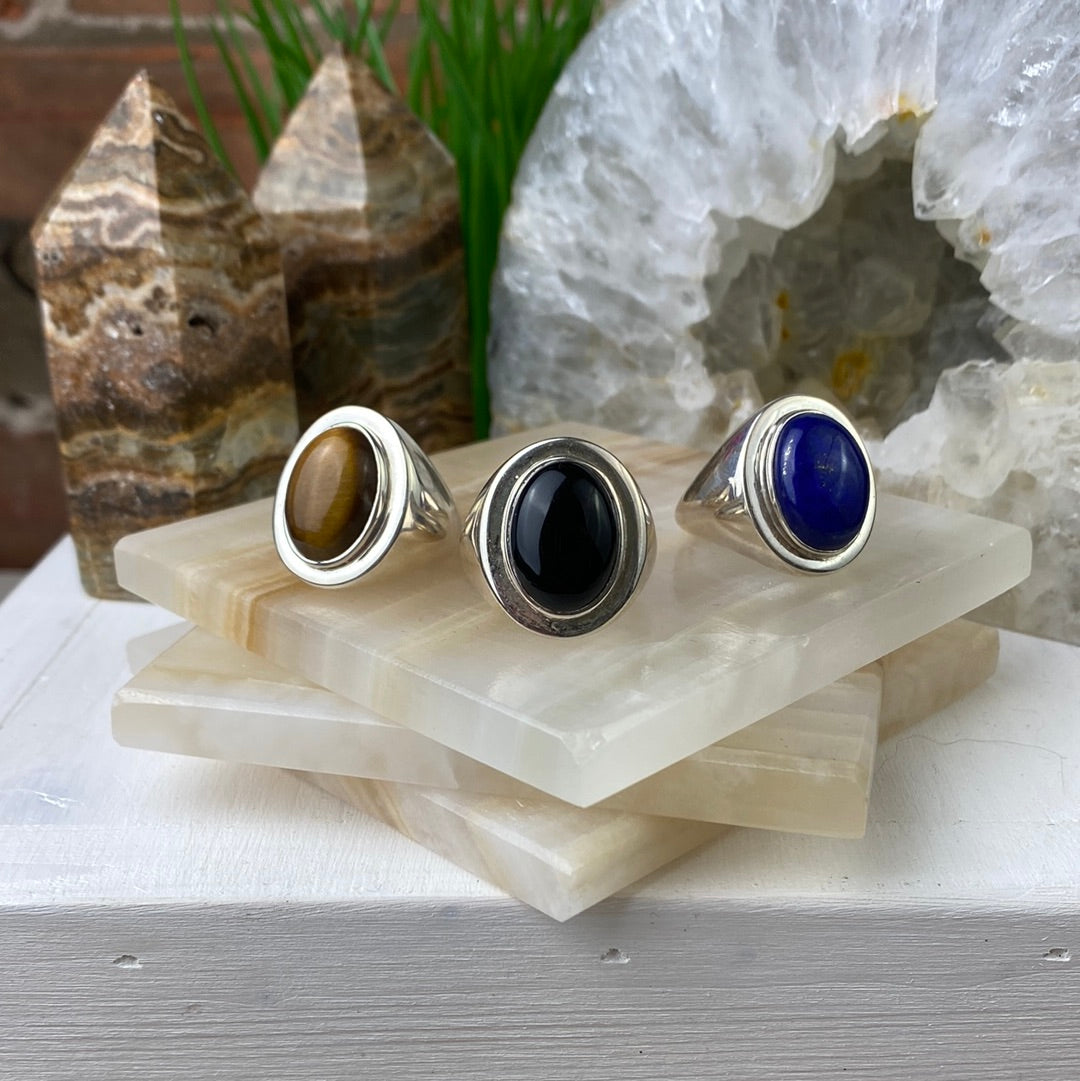 Gemstone Rings for men (Lapis, Black Onyx, Tiger Eye Sized (oval, octagon, square)