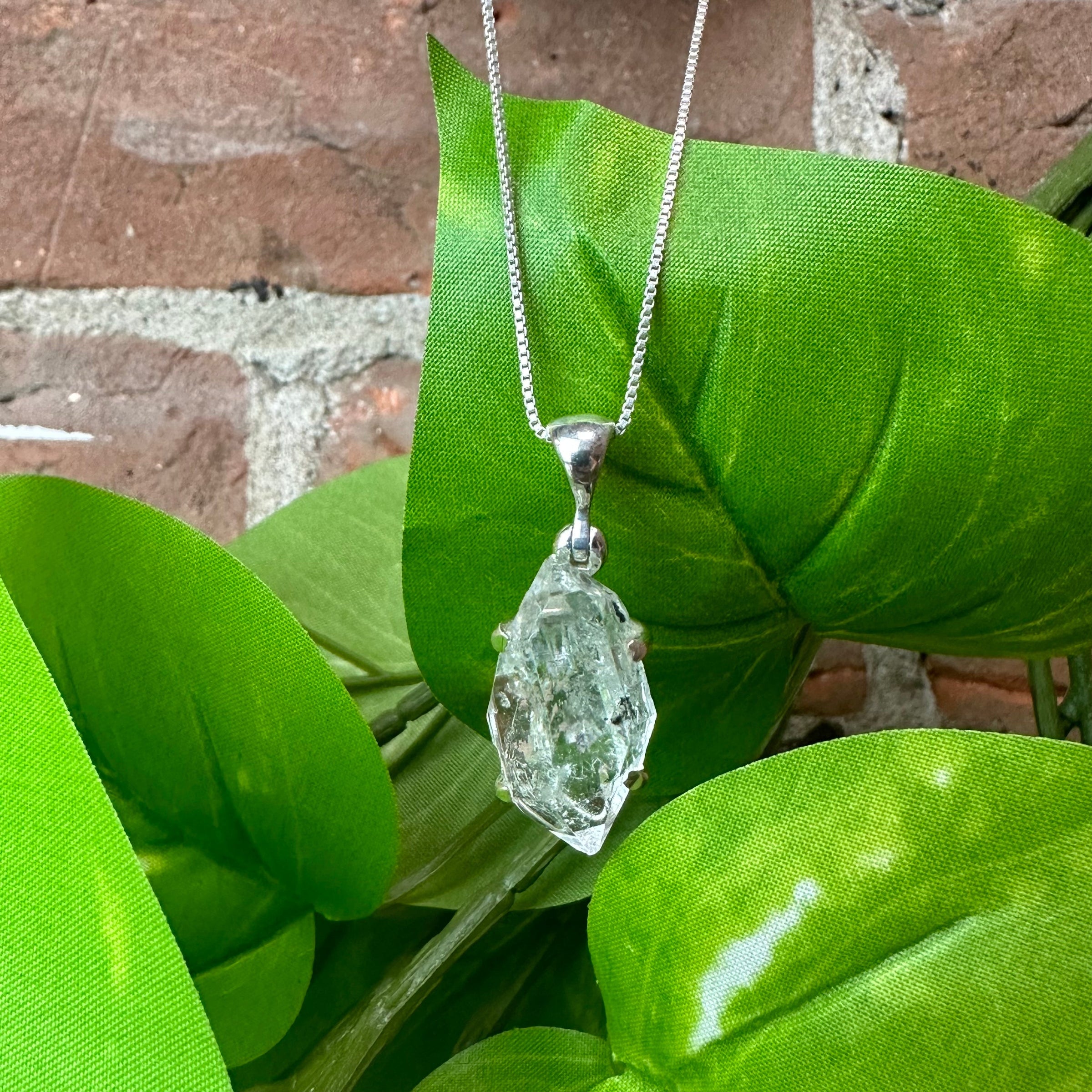 Herkimer Diamond Rough sterling silver Prong Pendant