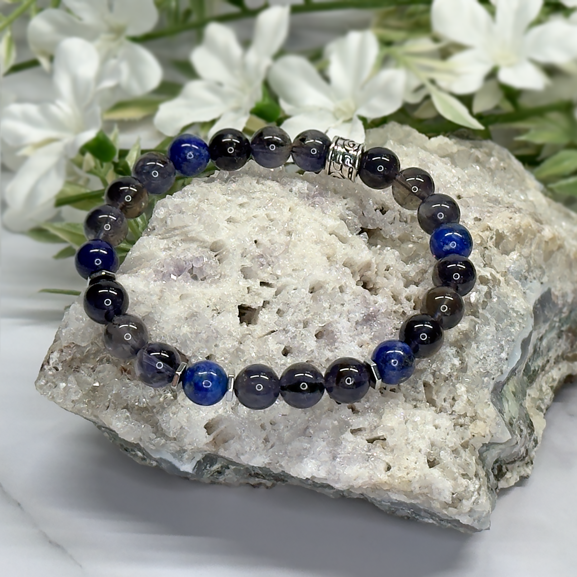 Iolite and Lapis Stretch Bracelet - Artisan Made