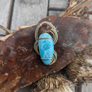 Larimar Wire Wrapped Pendant - Artisan Made