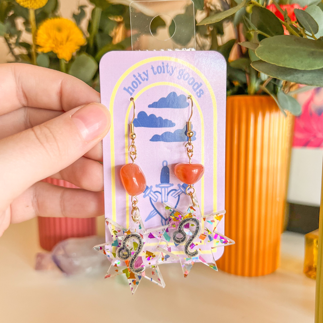 Leo Rainbow Confetti Earrings Artisan Made