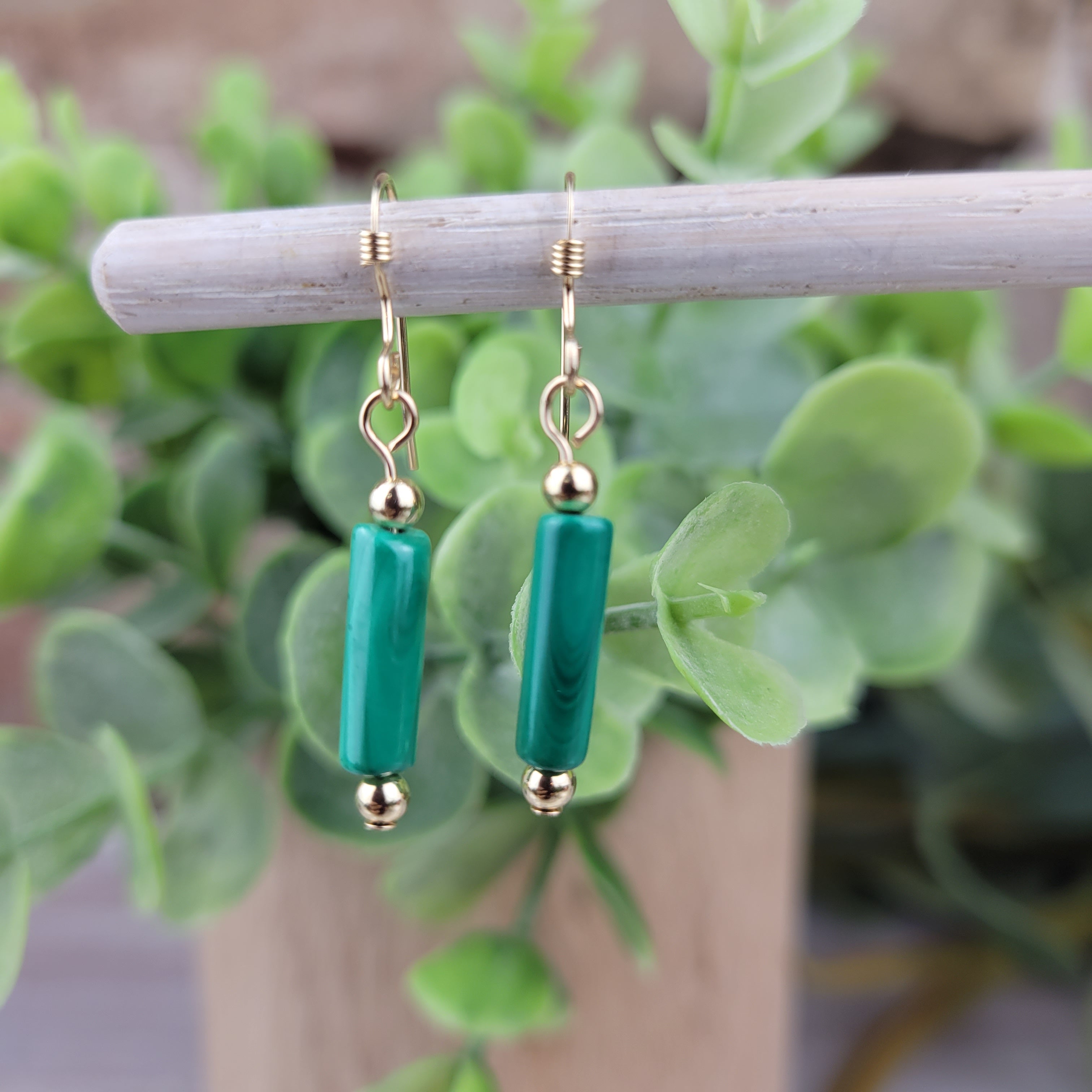 14k malachite selling earrings