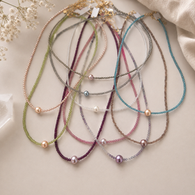 Mini Gemstone Necklace w/ Single Pearl Accent - Artisan Made (Variants)