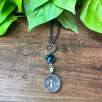 "Moon Goddess" Emerald Swarovski Crystal Necklace - Artisan Made