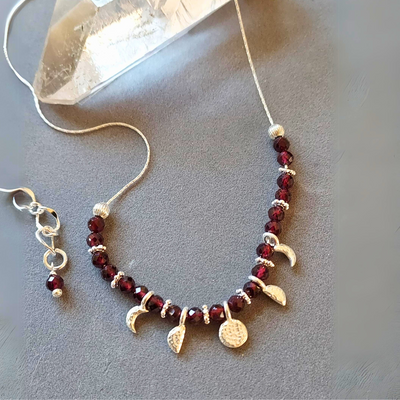 "Moon Phases" Garnet Necklace - Artisan Made