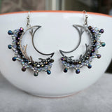 "Moonshadow" Beaded Crescent Moon & Crystal Earrings – Artisan Made