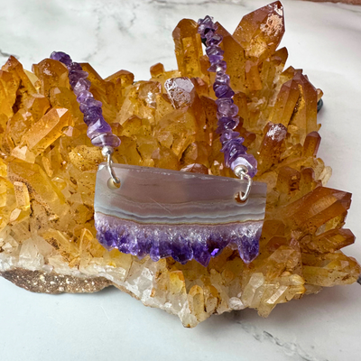 "Mystical Magick" Raw Amethyst Slice Necklace - Artisan Made