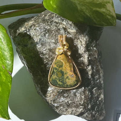 Ocean Jasper Gold Plated Wire Wrap Necklace - Artisan Made