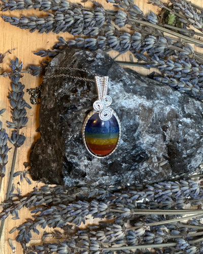 Rainbow Chakra Silver Plated Wire Wrapped Necklace - Artisan Made