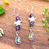 Rattlesnake Vertebrae Dangle Earrings w/ Crystal & Clear Teardrop Briolette - Artisan Made - Variants