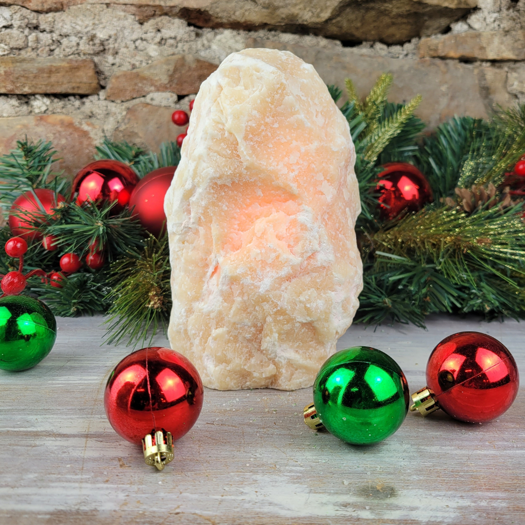 Rough Orange Calcite Lamp with bulb and cord
