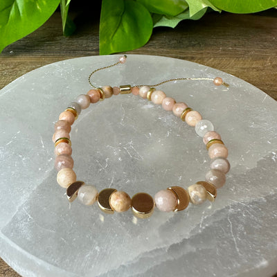 "Seek Divine Feminine Energy" Peach Moonstone Bracelet - Artisan Made
