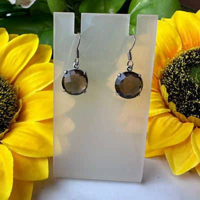 Smoky Quartz Faceted Prong Earrings - Sterling Silver and Gold