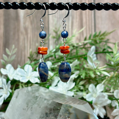 Sodalite and Spiny Oyster Earrings - Artisan Made