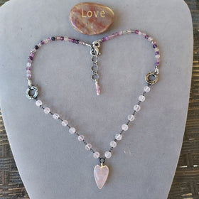 "The Heart Stone" Rose Quartz & Purple Fluorite Heart Necklace – Artisan Made