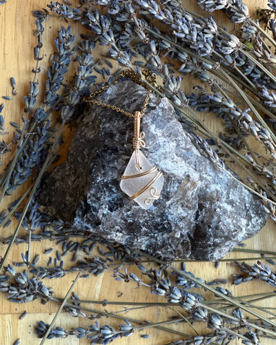 White Maine Sea Glass Wire Wrapped Necklace - Artisan Made