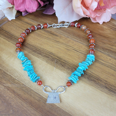 "Zen Garden" Turquoise & Carnelian Necklace - Artisan Made