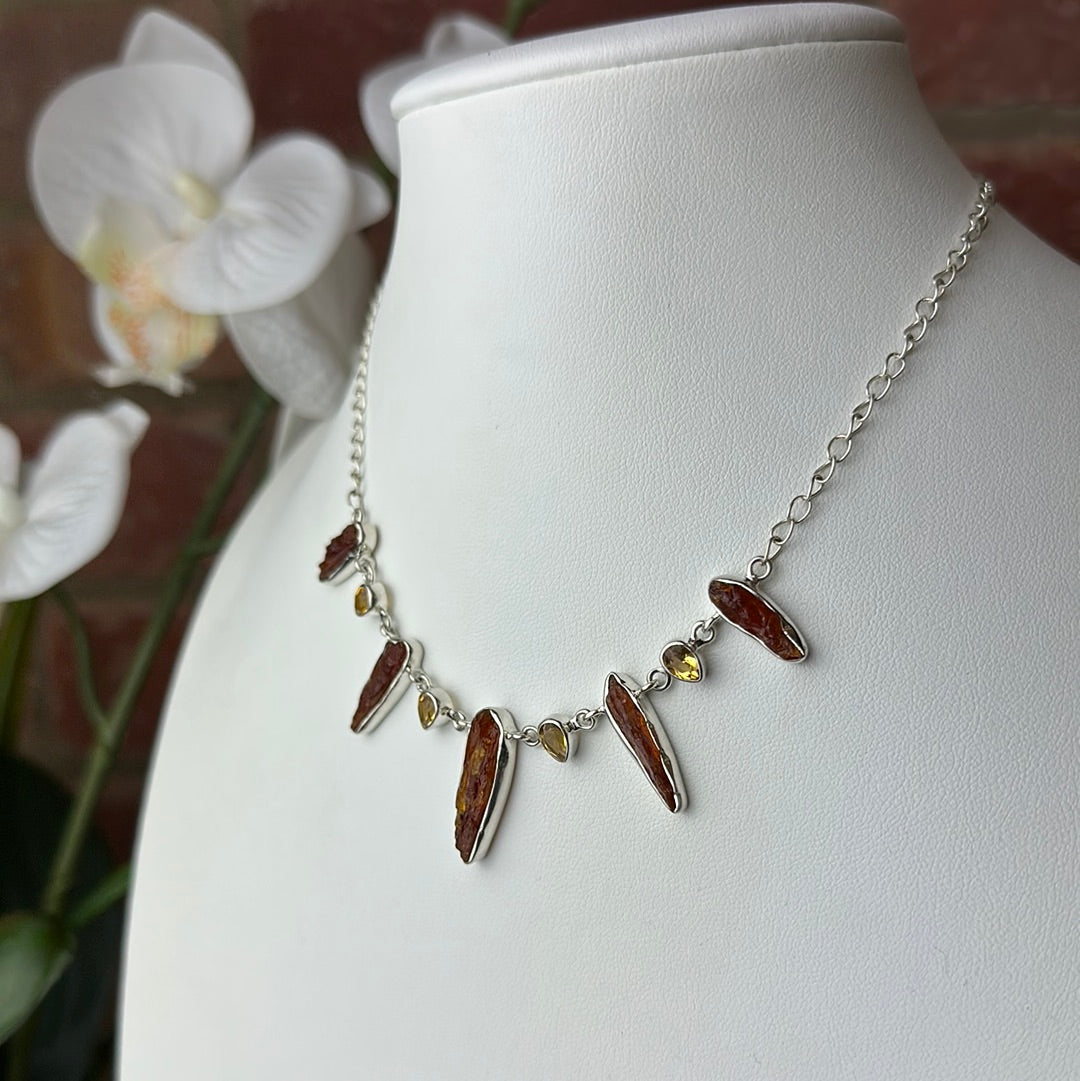 Amber & Citrine Statement 18" Necklace in Sterling Silver