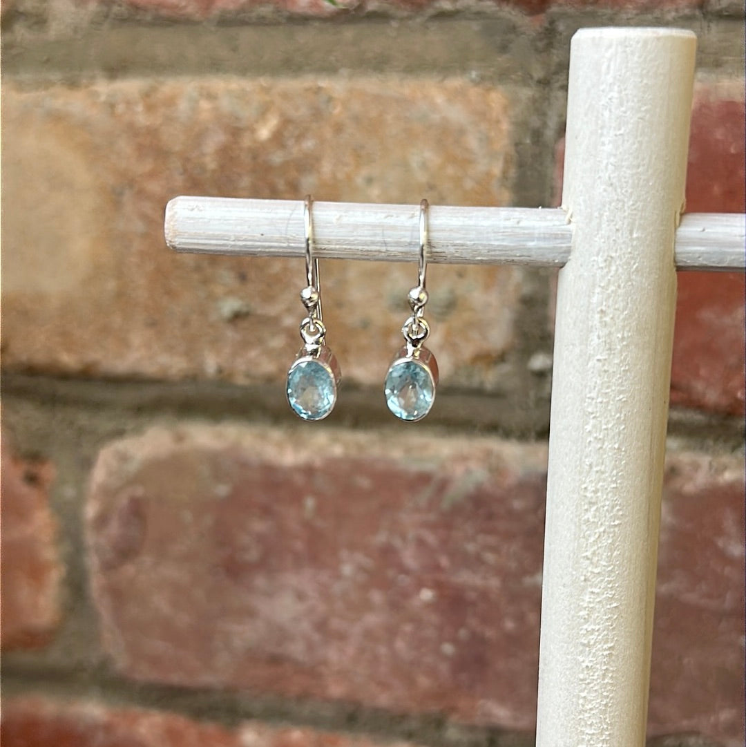 Aquamarine Oval Cut Earrings set in Sterling Silver