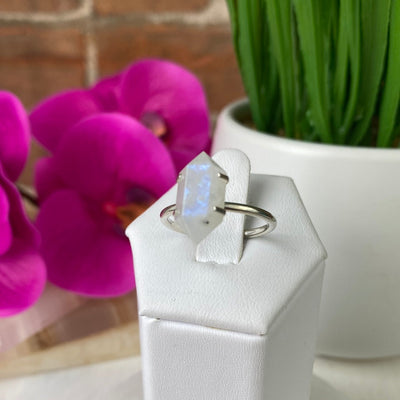 Assorted (Moonstone, Labradorite, Tiger Eye) Double Terminated Point Ring Set with Prongs in Sterling Silver - 10mm