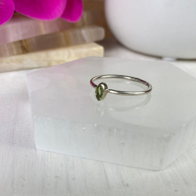 Peridot Faceted Sterling Silver Bezel Ring