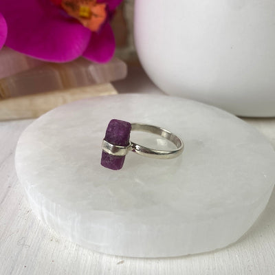 Ruby Rod Ring with Sterling Silver Sized Band