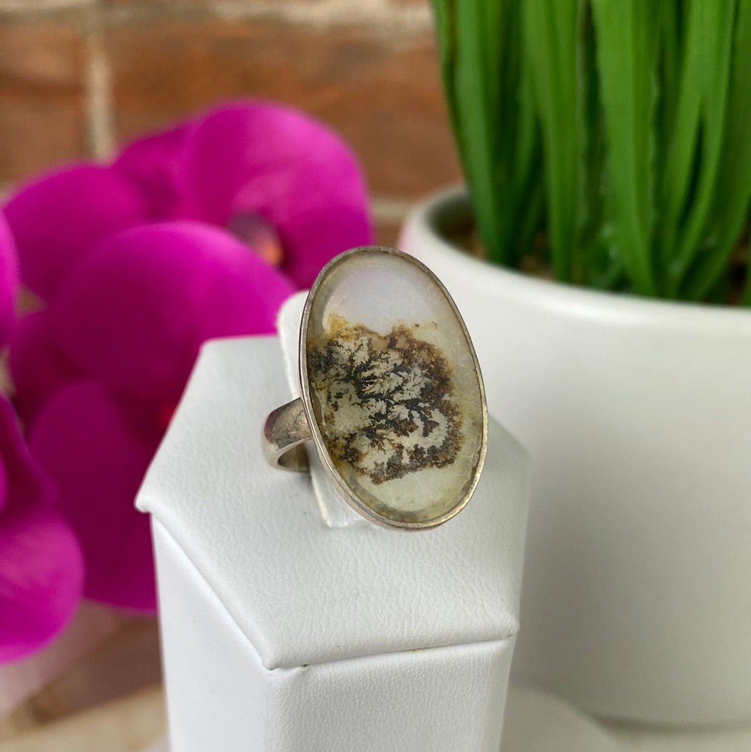 Scenic Agate Ring 1" with Sterling Silver Adjustable and Sized Bands