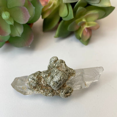 Tourmaline, Calcite on Enhydro Quartz China (1.25” x .5”)