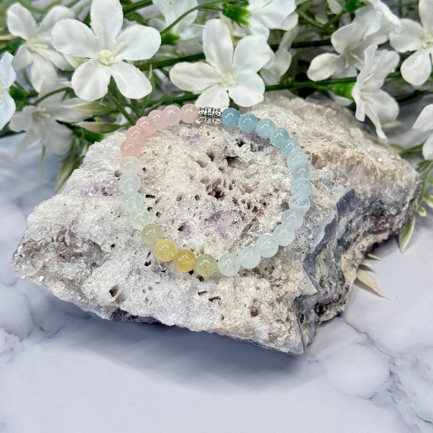 AAA Aquamarine-Morganite Stretch Bracelet- Artisan Made