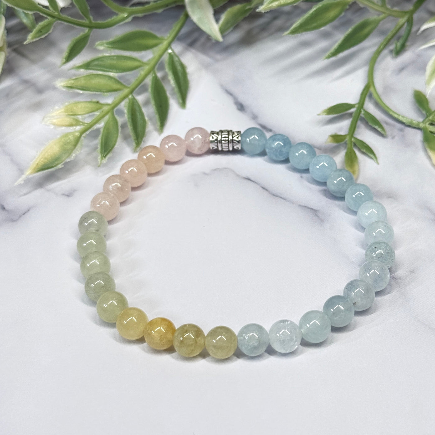 AAA Aquamarine-Morganite Stretch Bracelet- Artisan Made