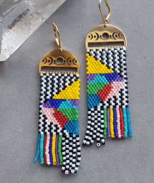 "Abstract Moon" Beaded Moon Phase Earrings - Artisan Made