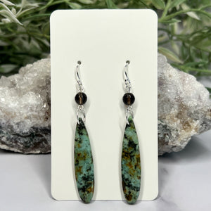 African Turquoise Jasper and Smoky Quartz Earrings - Artisan Made