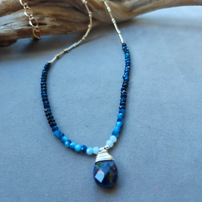 "After Midnight" Lapis & Ombre Crystal Necklace - Artisan Made