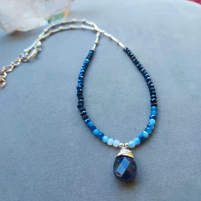 "After Midnight" Lapis & Ombre Crystal Necklace - Artisan Made