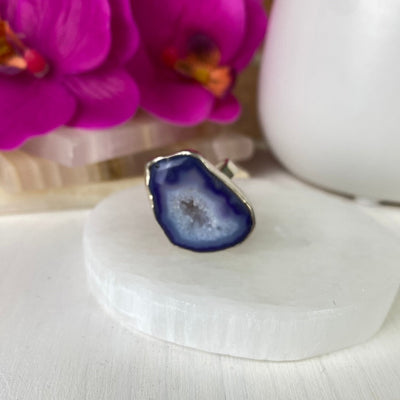 Agate Purple Ring with sterling silver Adjustable Band 1"